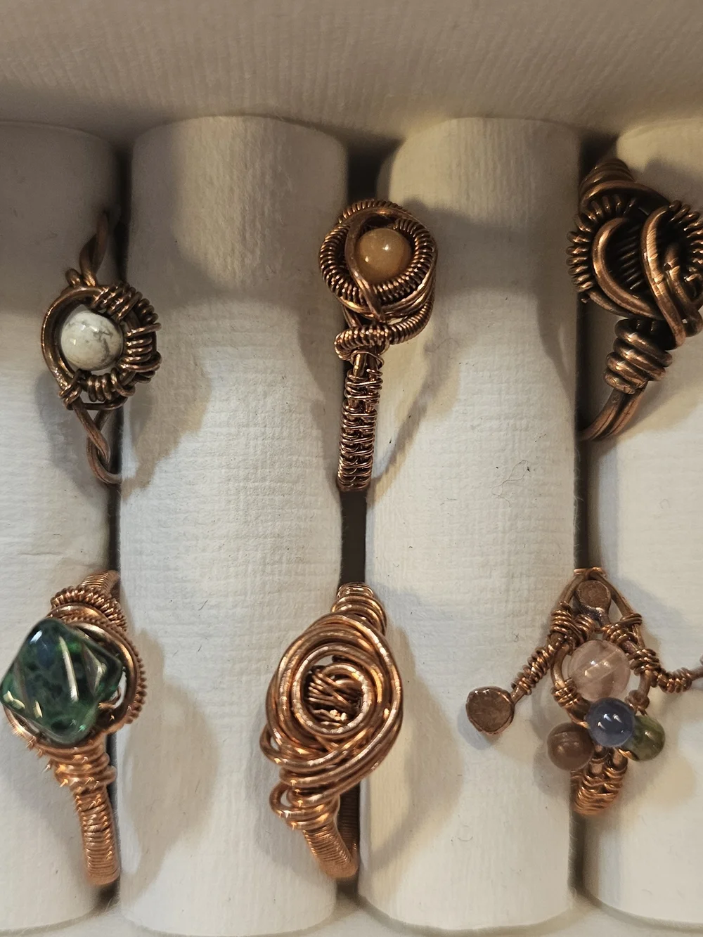 Handcrafted Copper Wire Wrapped Women's Ring in Copper, Multicolor Beads Lot 10